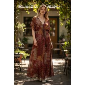 Boho Patchwork Maxi Dress – Size Medium